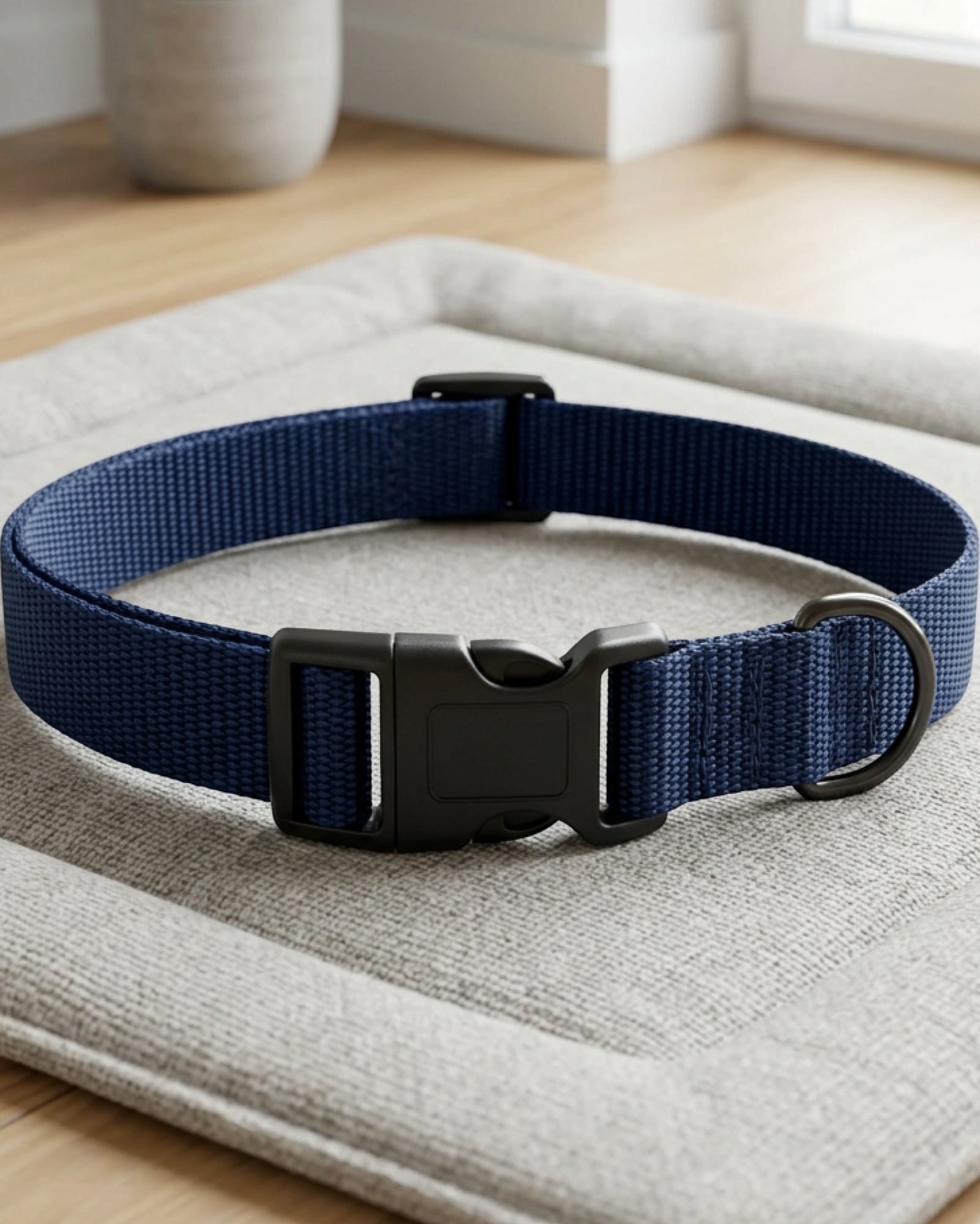 Wvxo Webbing Pet Collar Medium 2 cm Navy 30-45 cm Neck - Lifestyle view